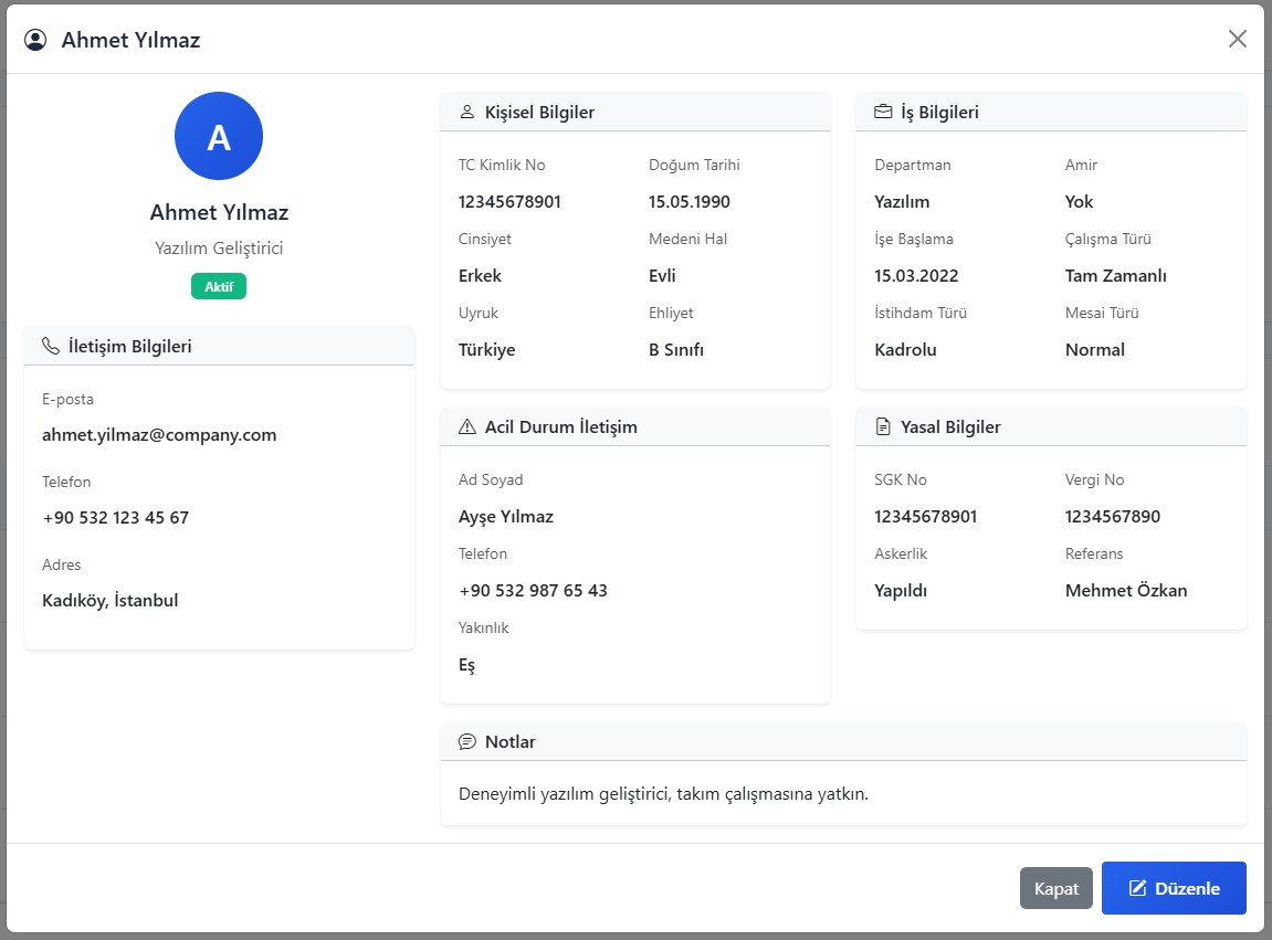 Personel Yönetimi Dashboard